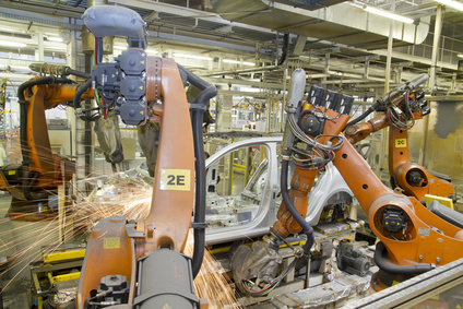 Roboter schweissen Auto Karosserie Fabrik